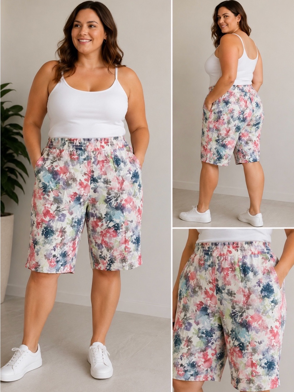 Athleta Floral Knee Length Pull On Shorts Women’s 2X Stretch Casual